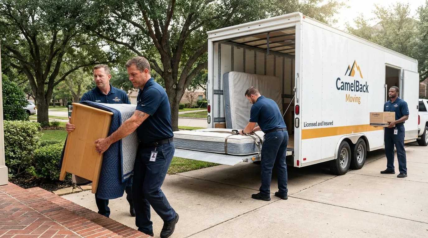 Crew loading residential truck for cross-state move from Riverton, UT